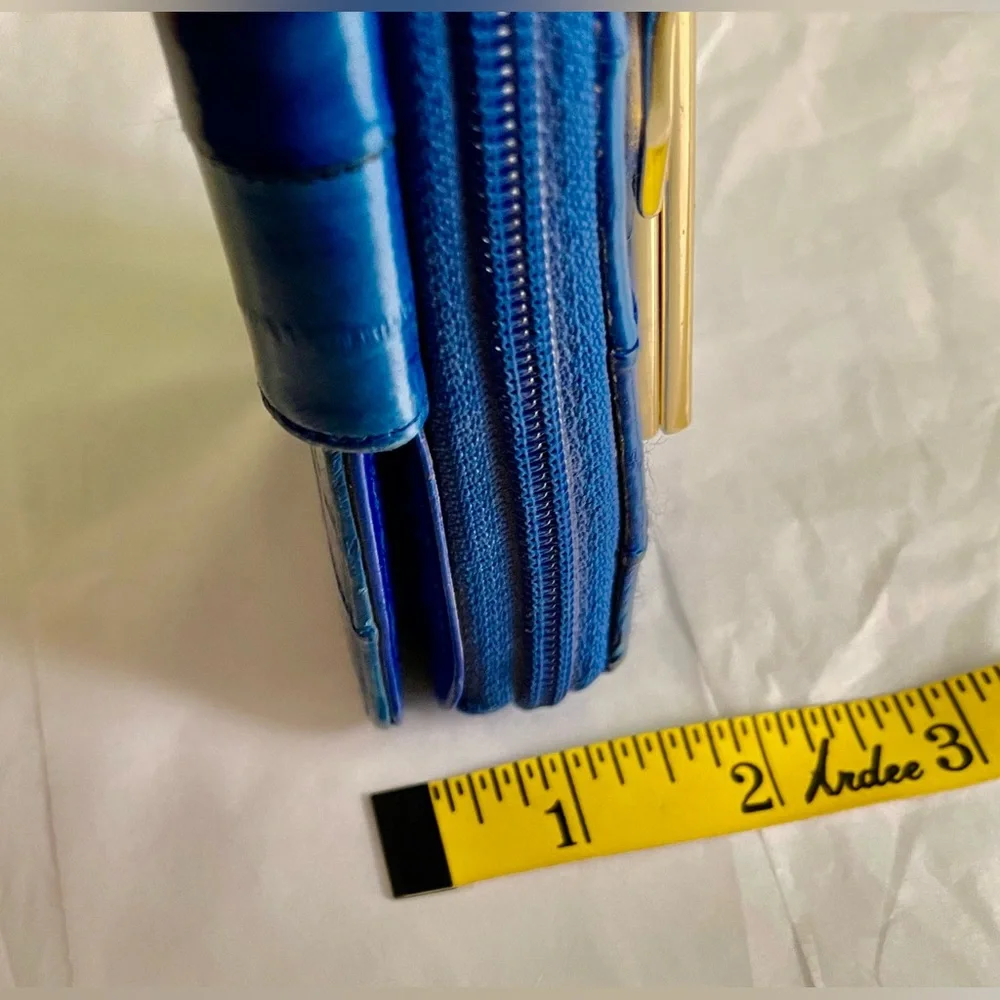 Rare Royal Blue Eel Leather Gold Accents Clutch Wallet
